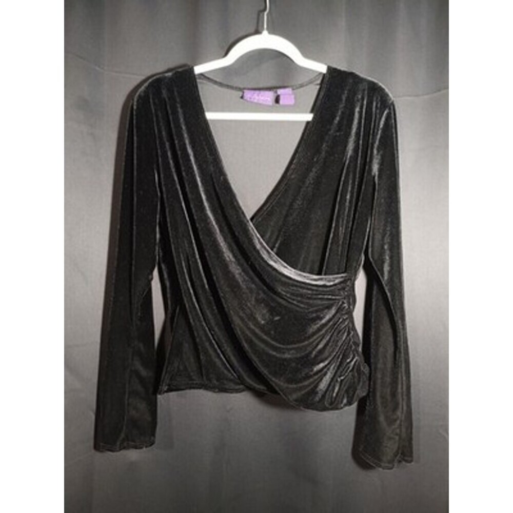 Velvet Top Size Large Black Faux Wrap Bell Sleeve Whimsigoth Fairy VTG Metaphor - Picture 1 of 6
